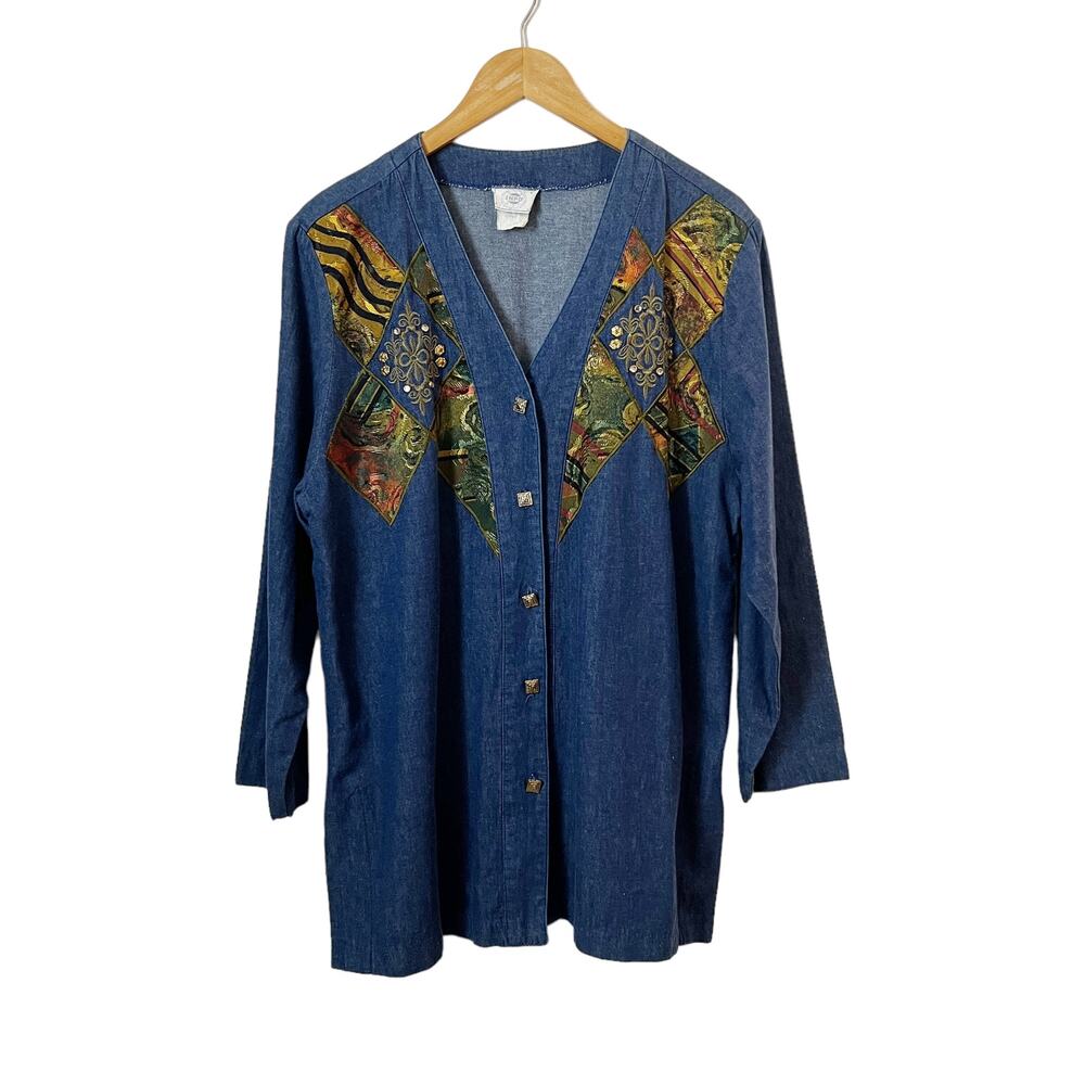 Vintage Denim Patchwork Button Down Shacket Size … - image 6